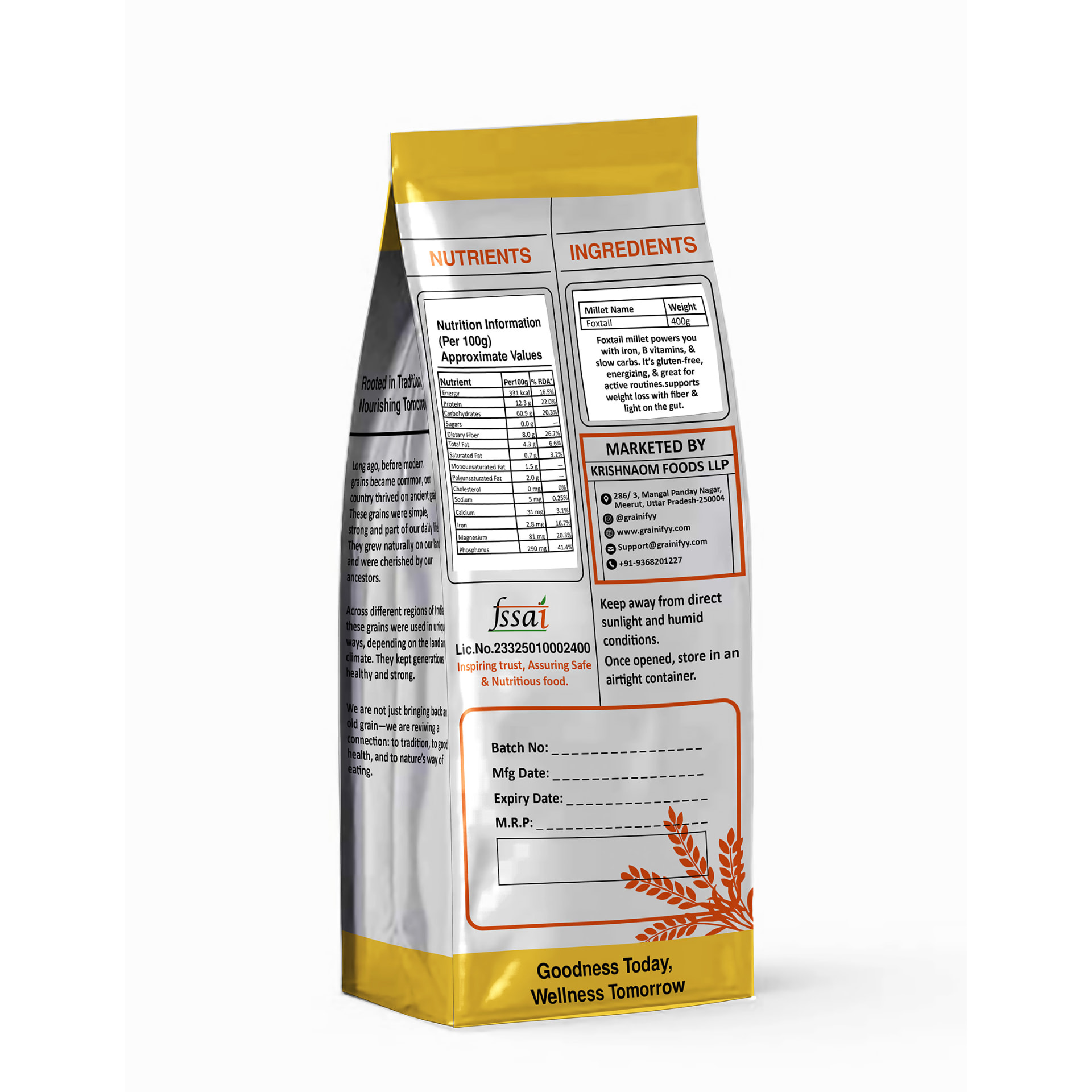 Grainifyy Foxtail Millet pack, back